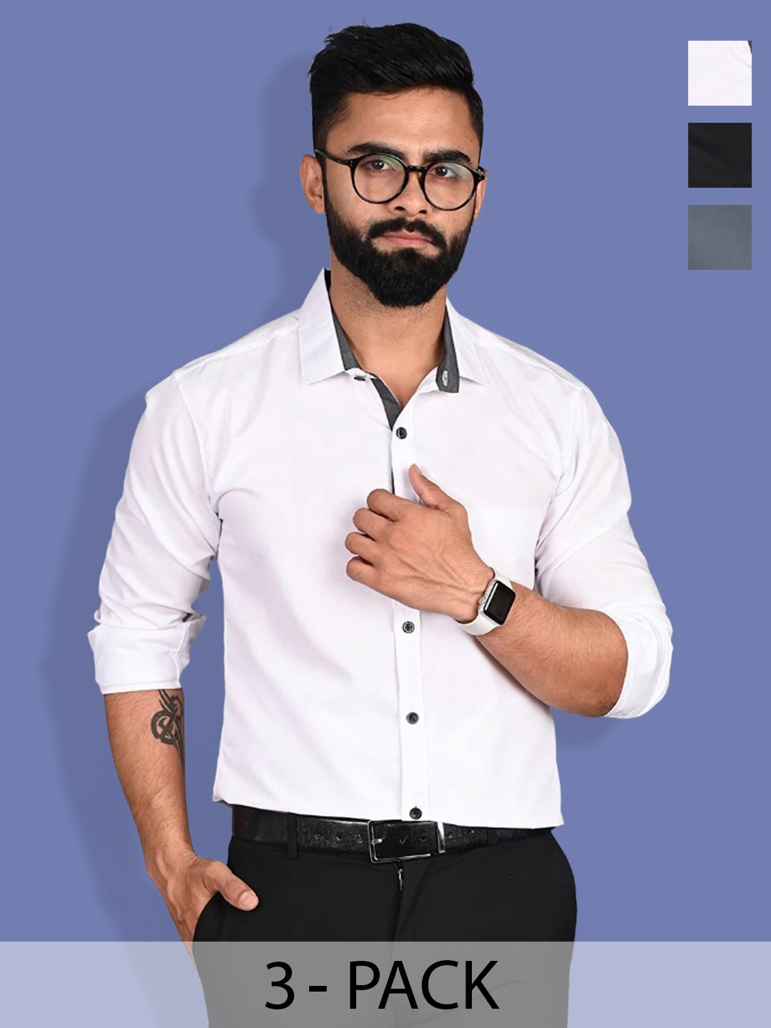 

1 Stop Fashion 3 Pcs Opaque Pure Cotton Casual Shirt, White