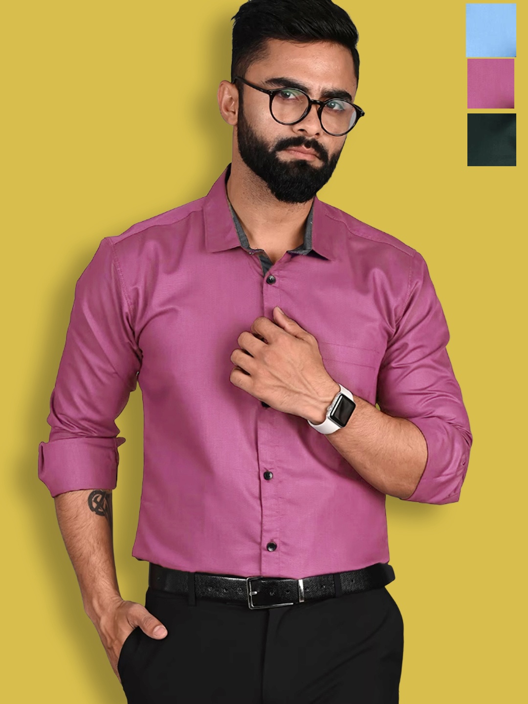

1 Stop Fashion 3 Pcs Standard Opaque Pure Cotton Casual Shirt, Pink