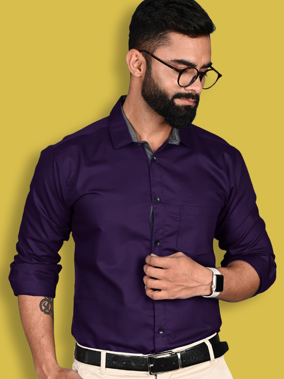 

1 Stop Fashion Pack Of 3 Standard Slim Fit Opaque Pure Cotton Casual Shirts, Violet