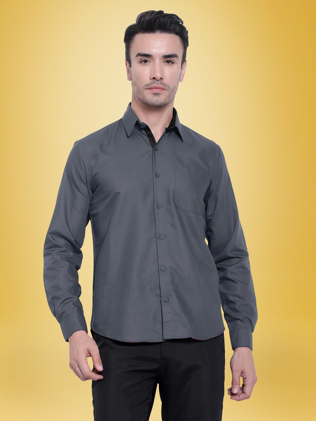 

1 Stop Fashion Standard Cotton Spread Collar Opaque Casual Shirt, Grey