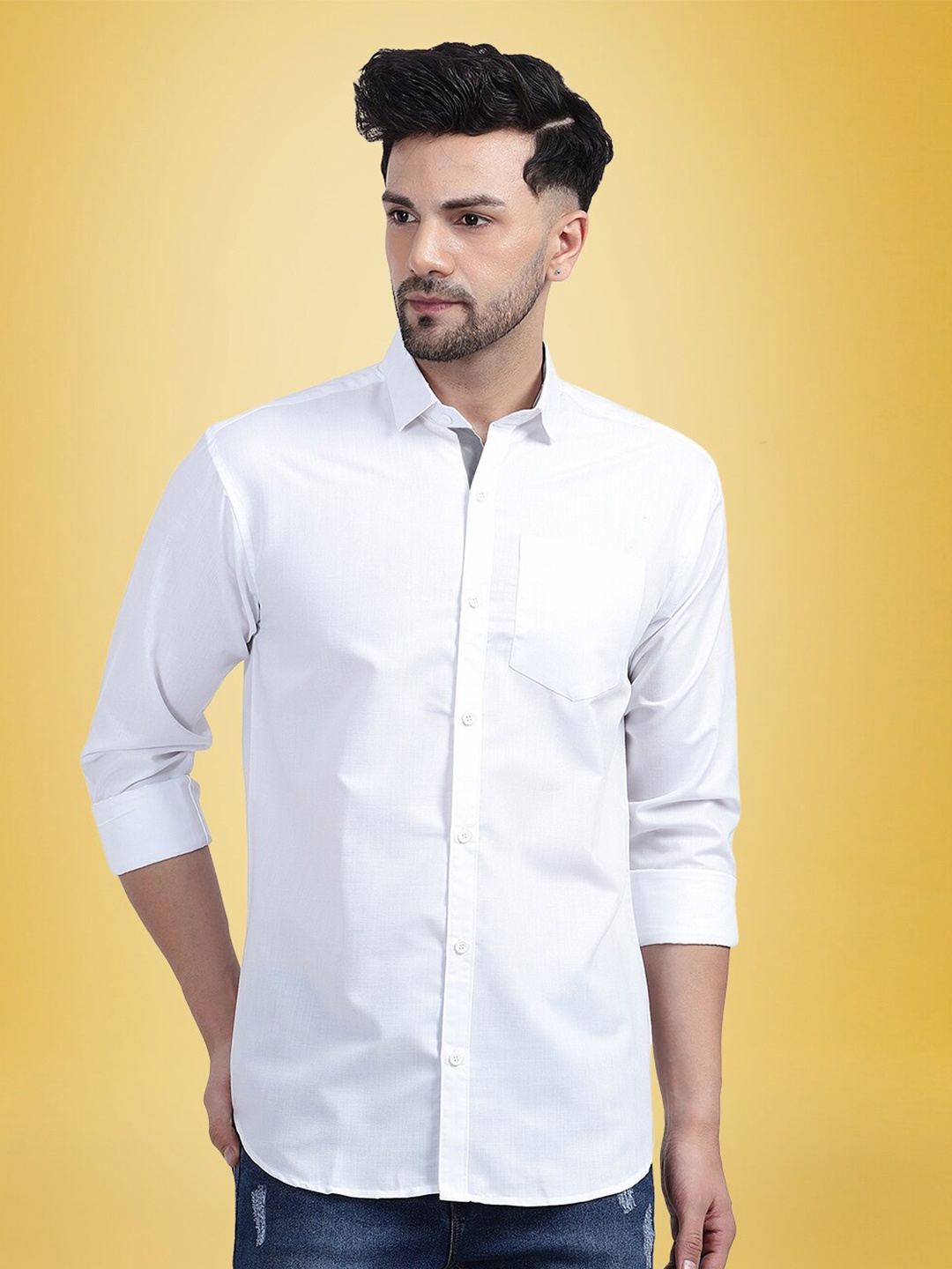 

1 Stop Fashion Standard Cotton Spread Collar Opaque Casual Shirt, White