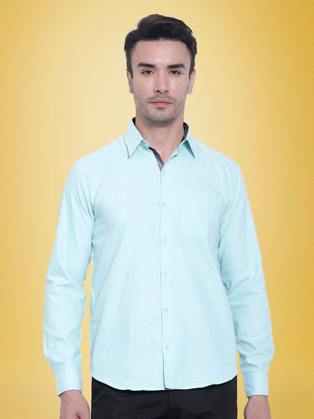 

1 Stop Fashion Standard Cotton Spread Collar Opaque Casual Shirt, Blue