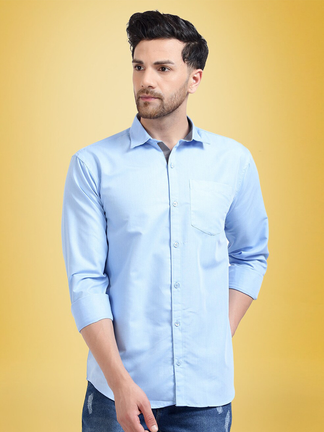

1 Stop Fashion Opaque Pure Cotton Casual Shirt, Blue