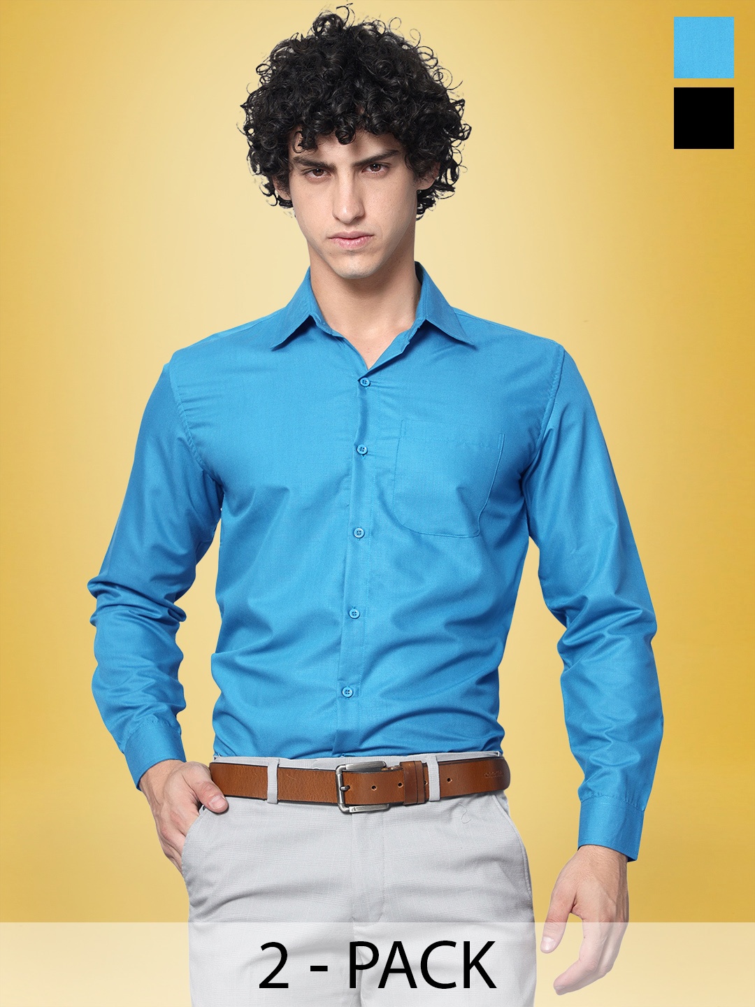 

1 Stop Fashion 2 Pcs Opaque Pure Cotton Casual Shirt, Blue