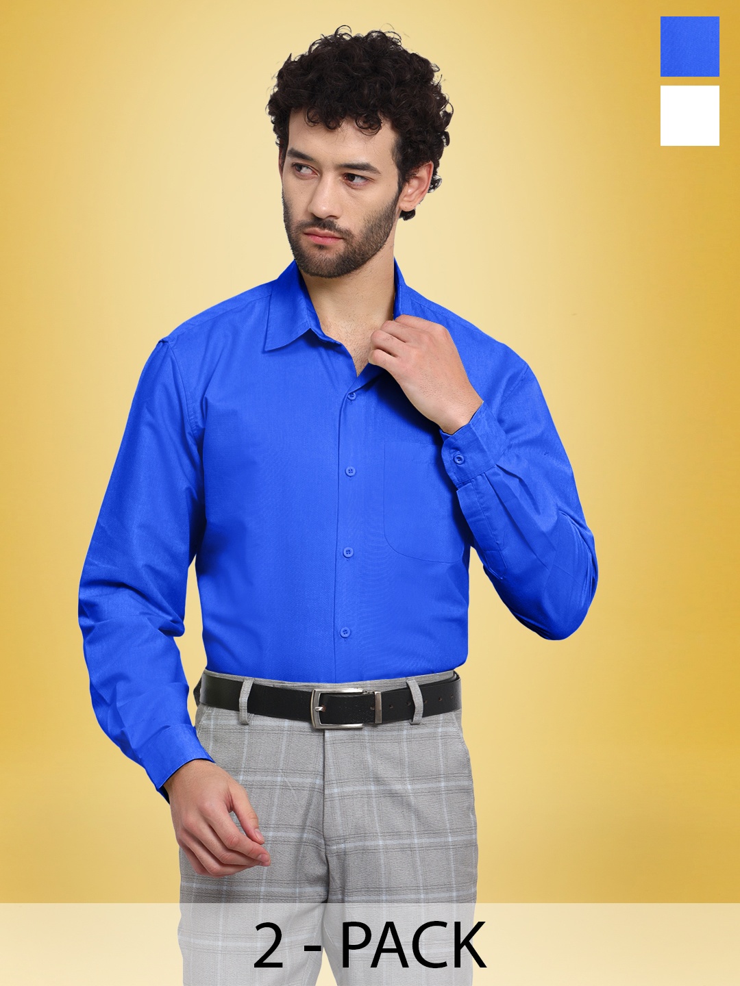 

1 Stop Fashion Pack Of 2 Standard Slim Fit Opaque Pure Cotton Casual Shirts, Blue
