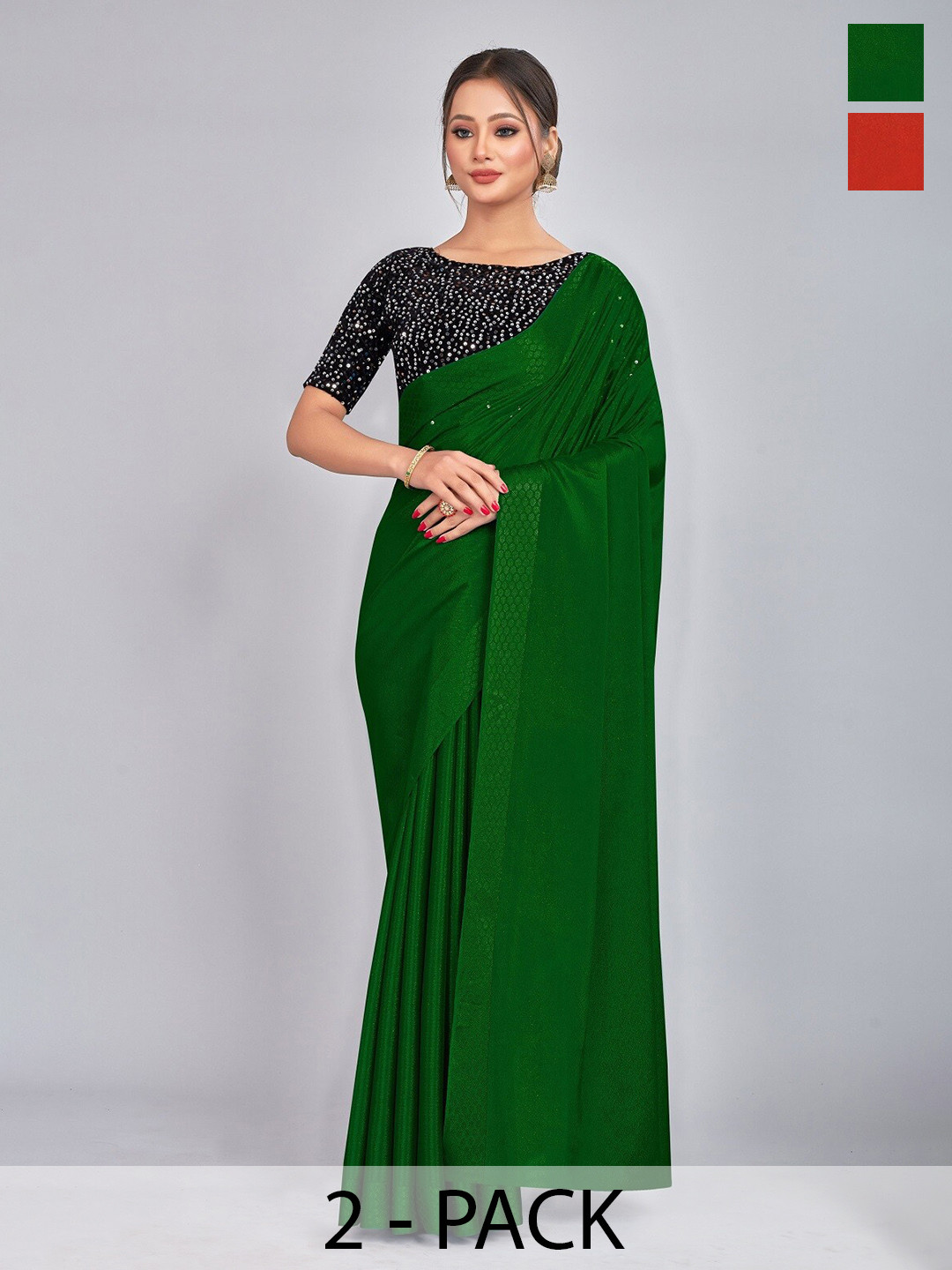 

CastilloFab Selection of 2 Pure Georgette Sarees, Green