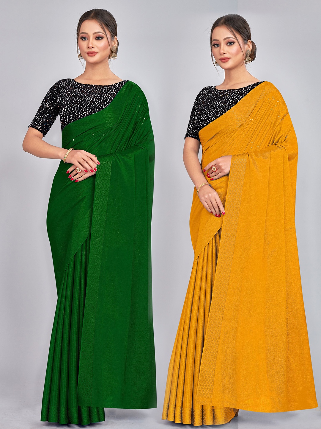 

CastilloFab Selection of 2 Pure Georgette Saree, Green
