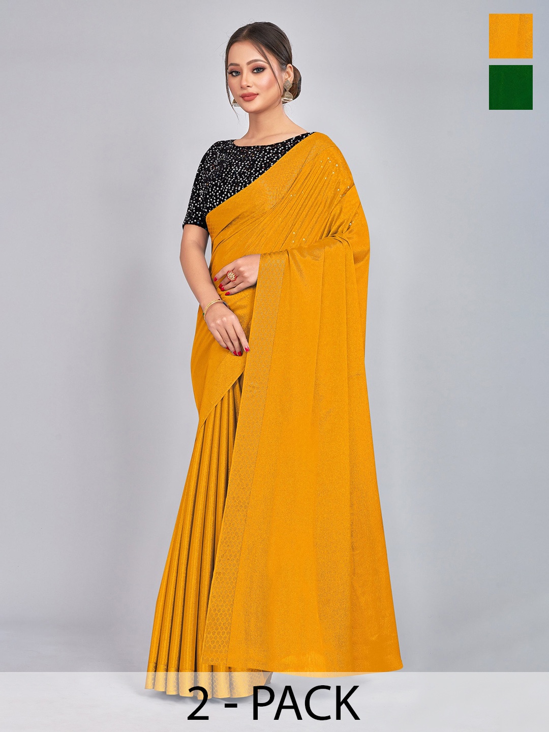 

CastilloFab Embellished Sequinned Sarees, Mustard