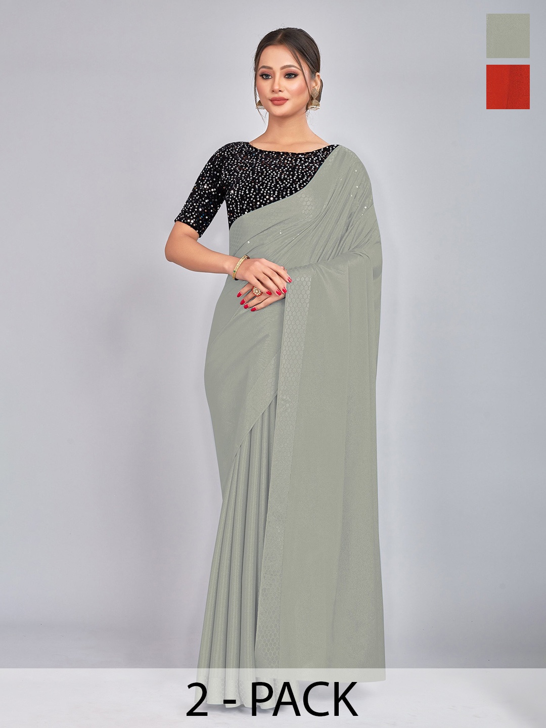

CastilloFab Selection of 2 Saree, Grey