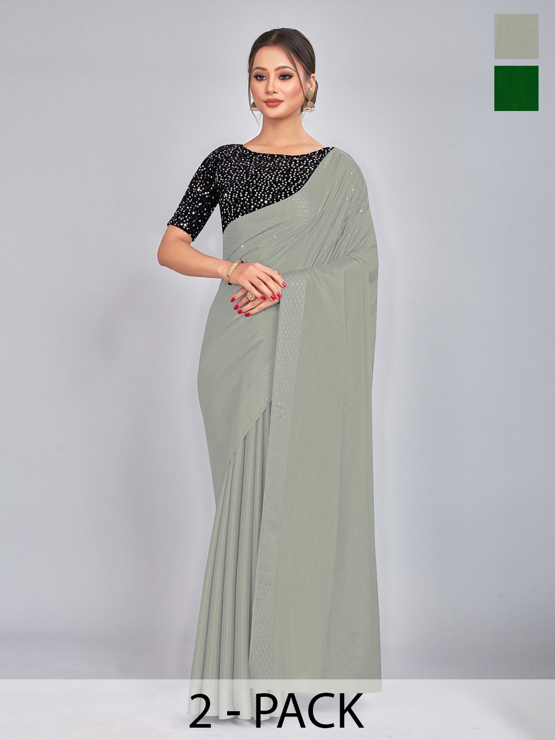 

CastilloFab Selection of 2 Sequinned Saree, Grey