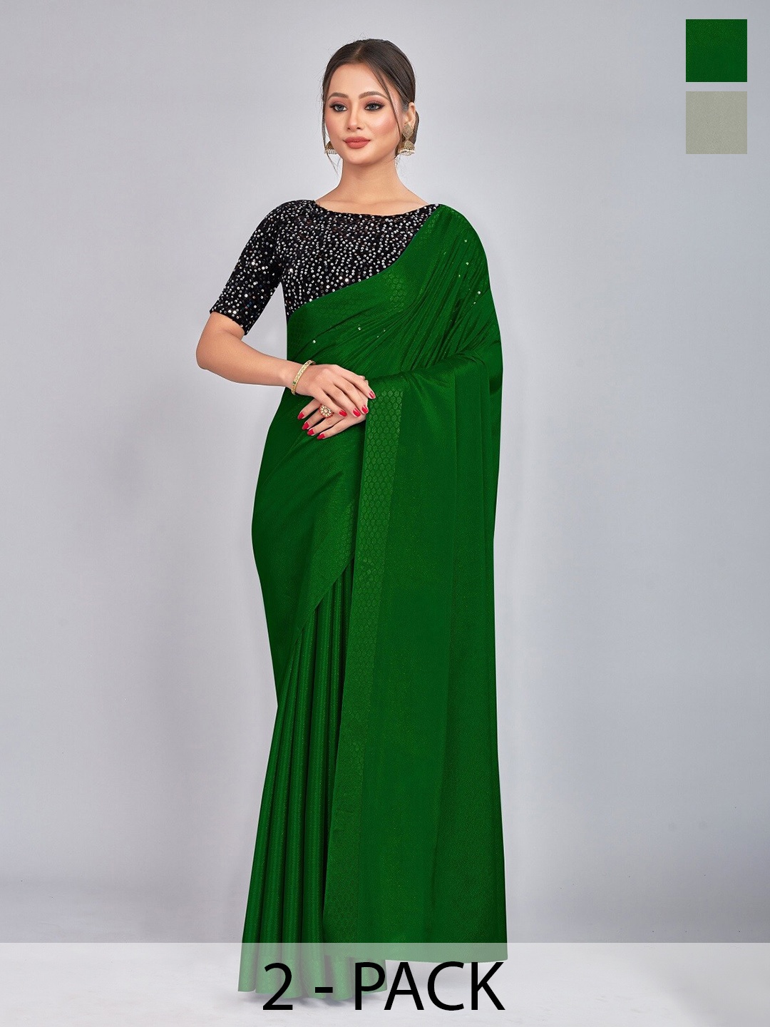 

CastilloFab Selection of 2 Embellished Sequinned Saree, Green