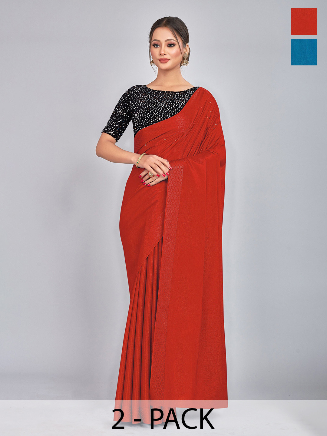 

CastilloFab Selection of 2 Sequinned Saree, Red