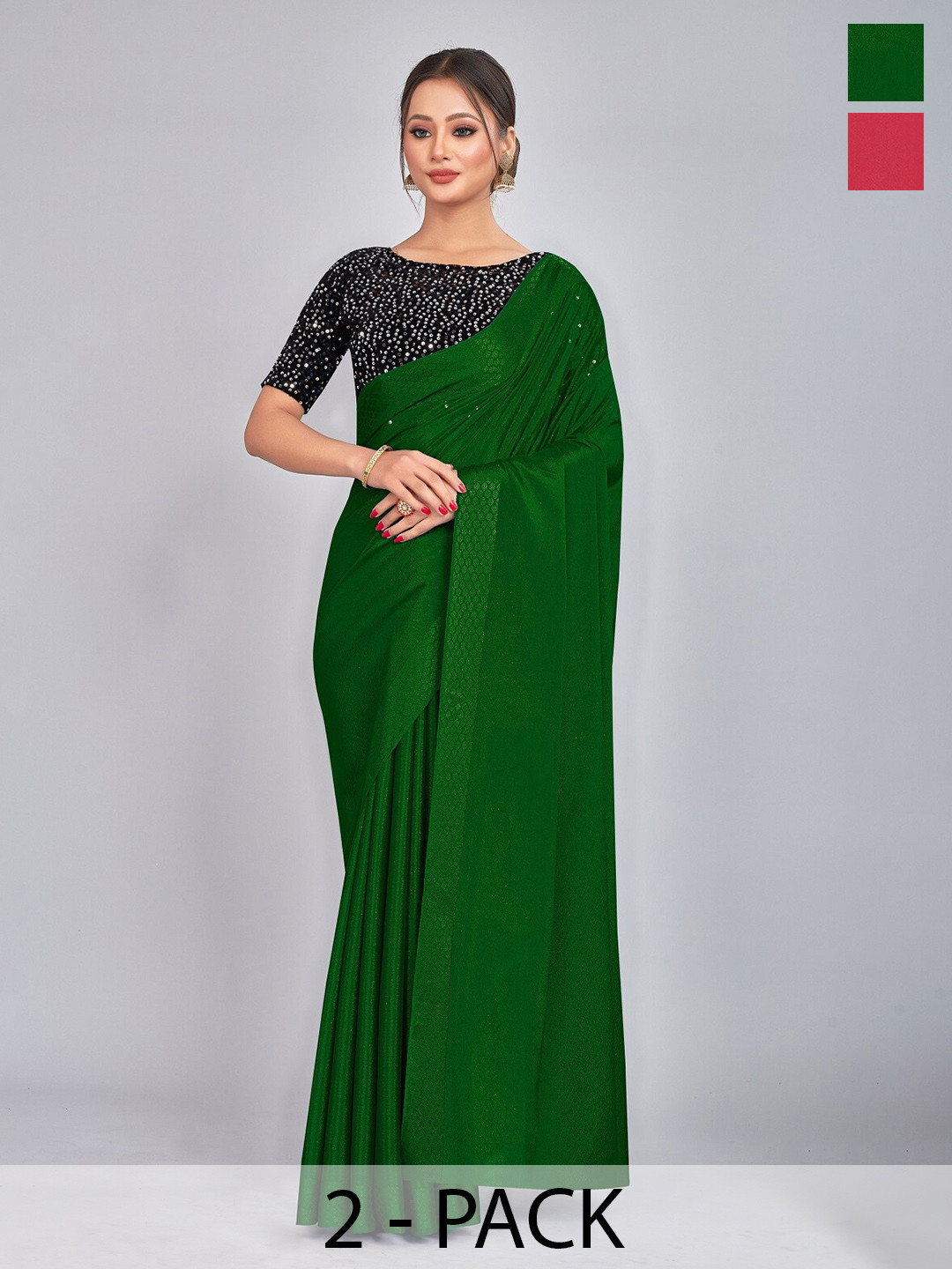 

CastilloFab Selection of 2 Embellished Sequinned Saree, Green