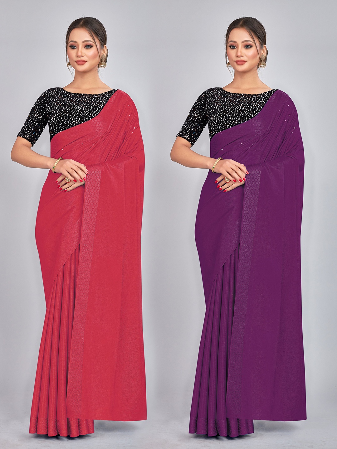 

CastilloFab Selection Of 2 Sequinned Jute Silk Saree, Rose