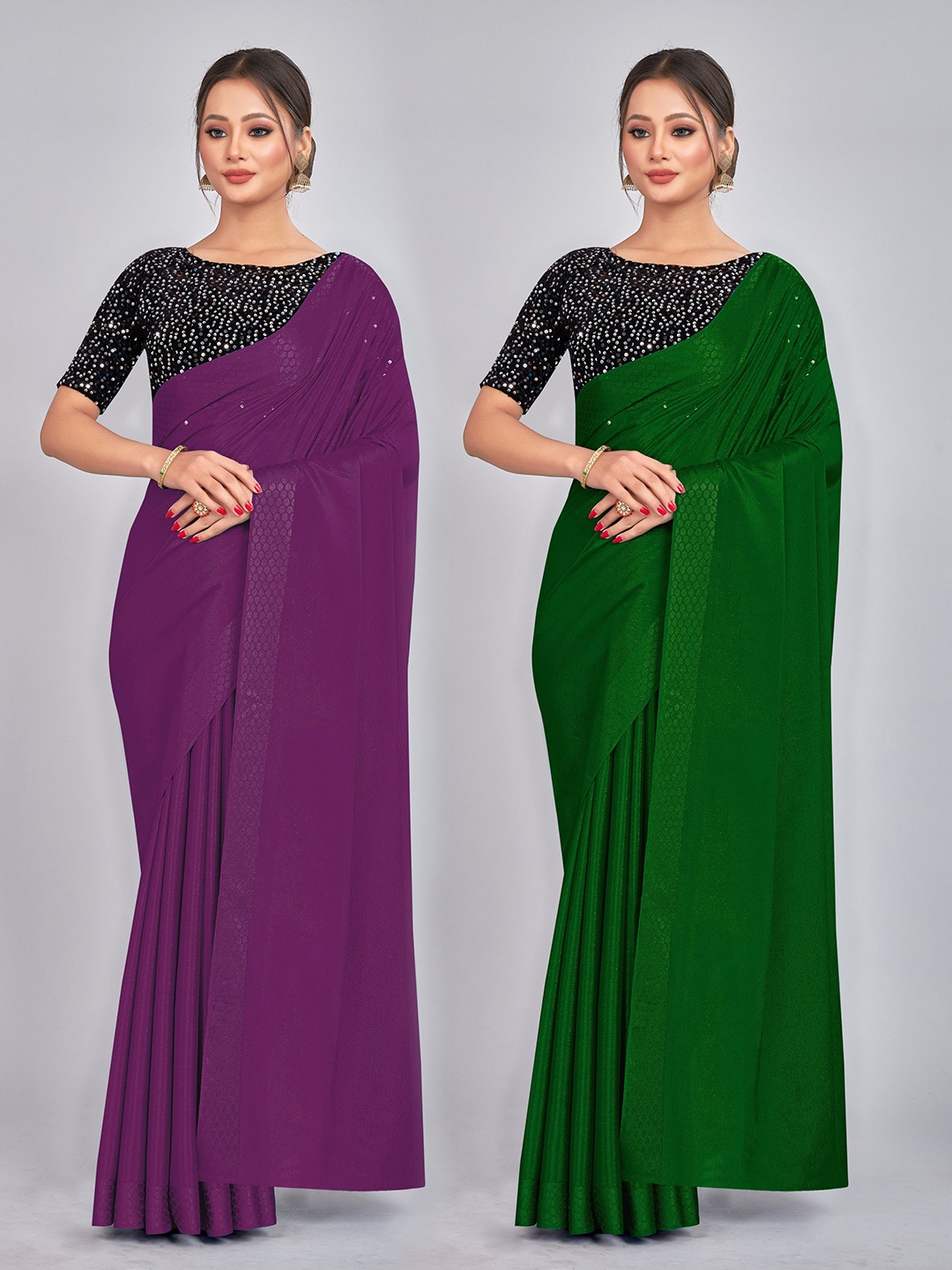 

CastilloFab Selection Of 2 Embellished Sequinned Saree, Burgundy