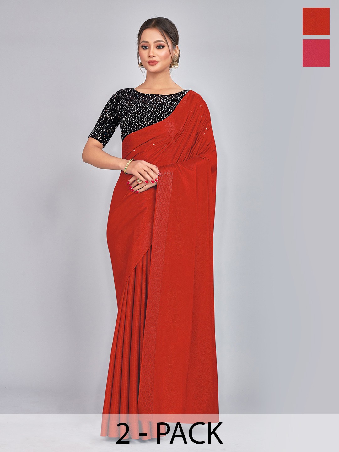 

CastilloFab Selection of 2 Pure Georgette Sarees, Red