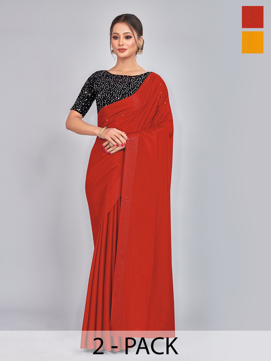 

CastilloFab Selection Of 2 Embellished Sequinned Saree, Red