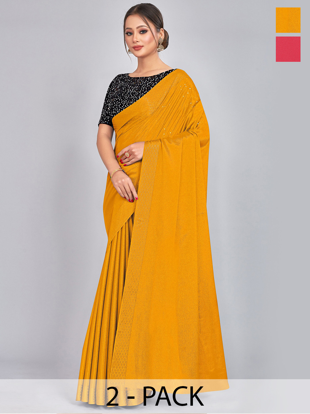 

CastilloFab Selection of 2 Sequinned Jute Silk Saree, Mustard