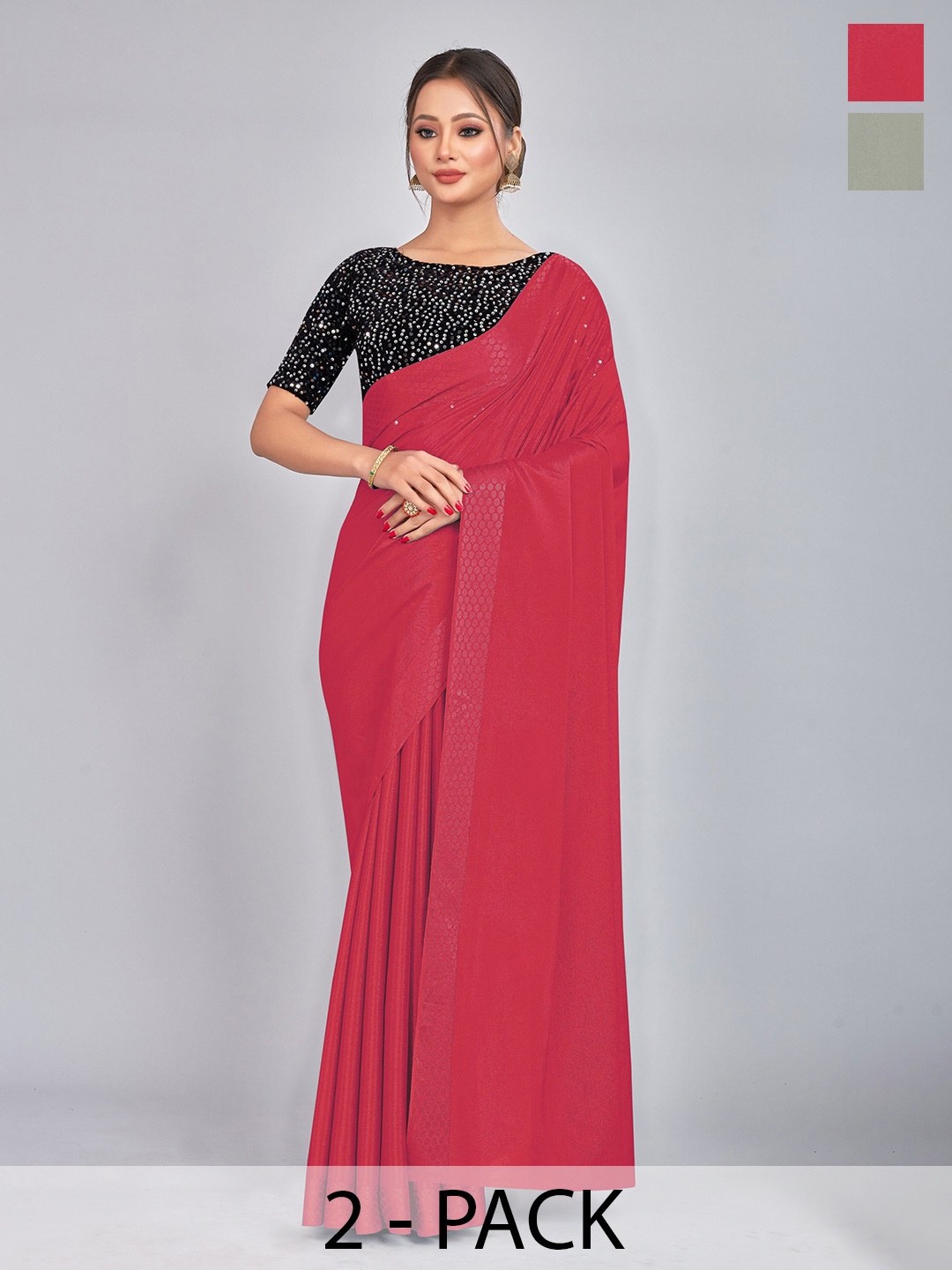 

CastilloFab Selection of 2 Embellished Sequinned Saree, Rose