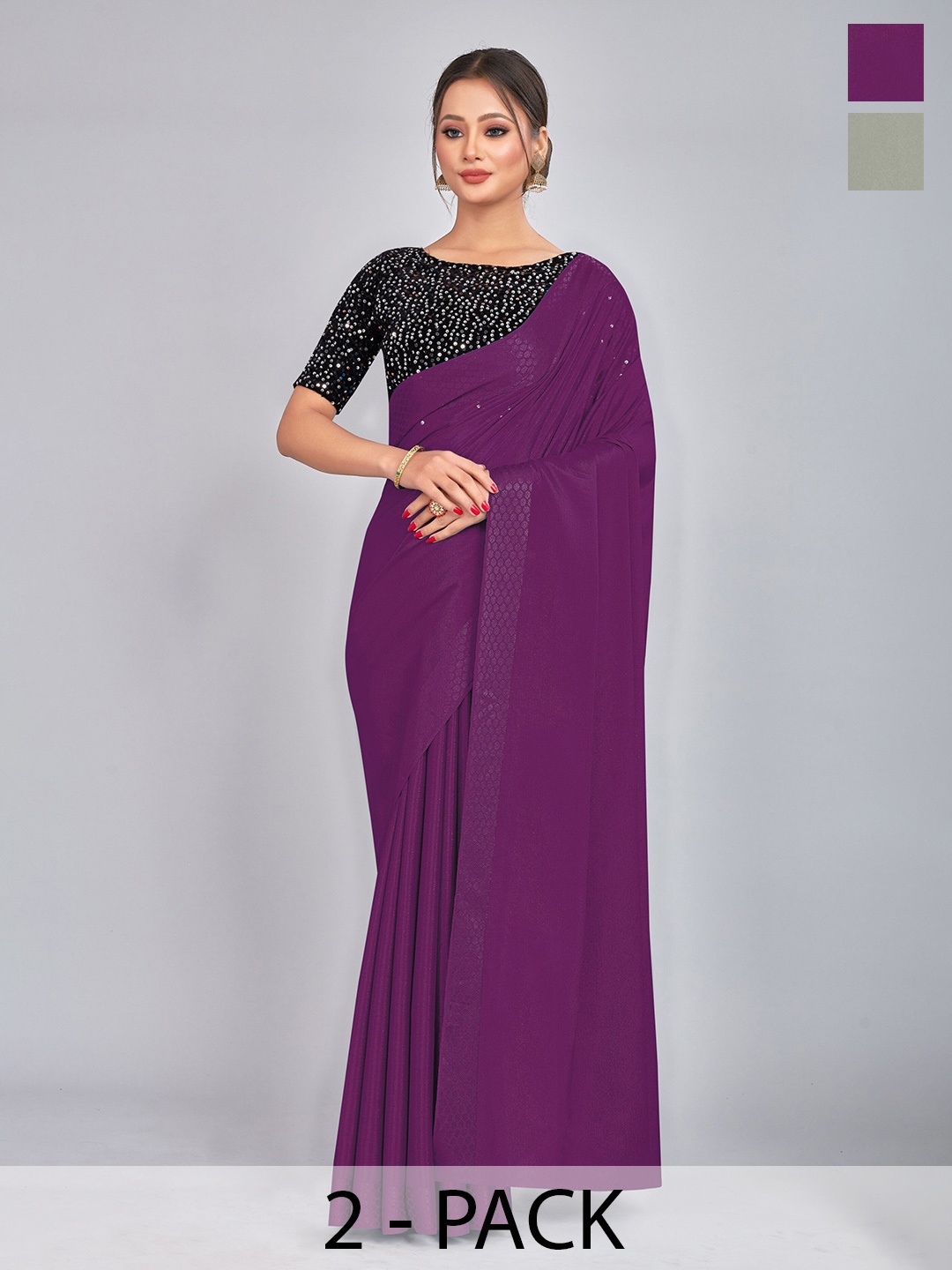 

CastilloFab Selection Of 2 Saree, Burgundy