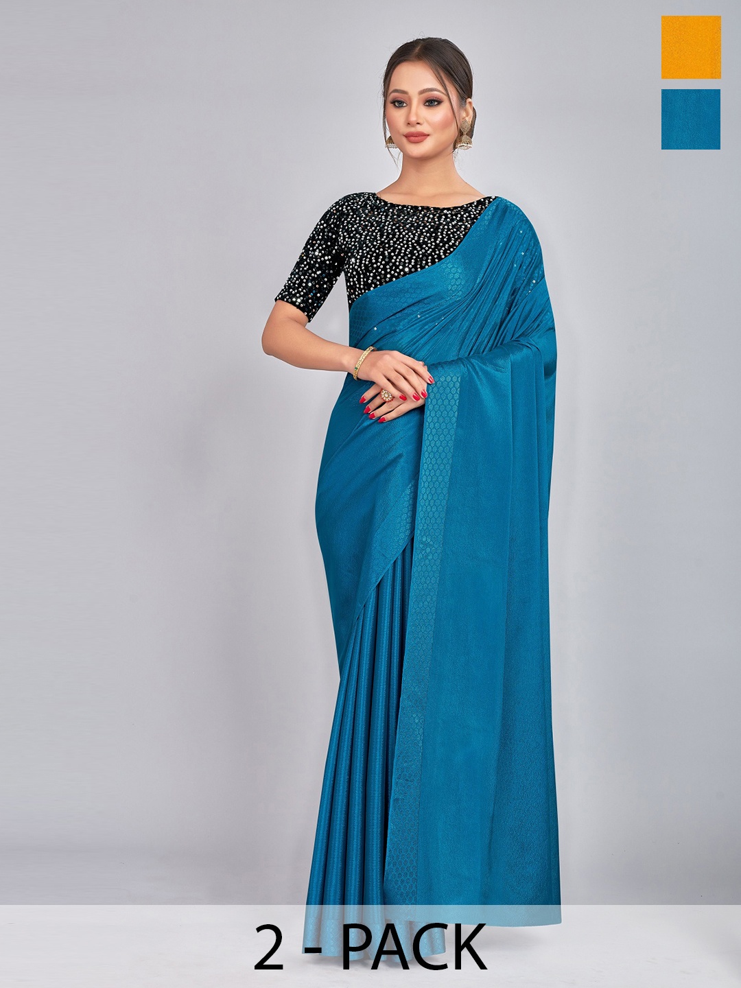 

CastilloFab Selection of 2 Sequinned Sarees, Teal