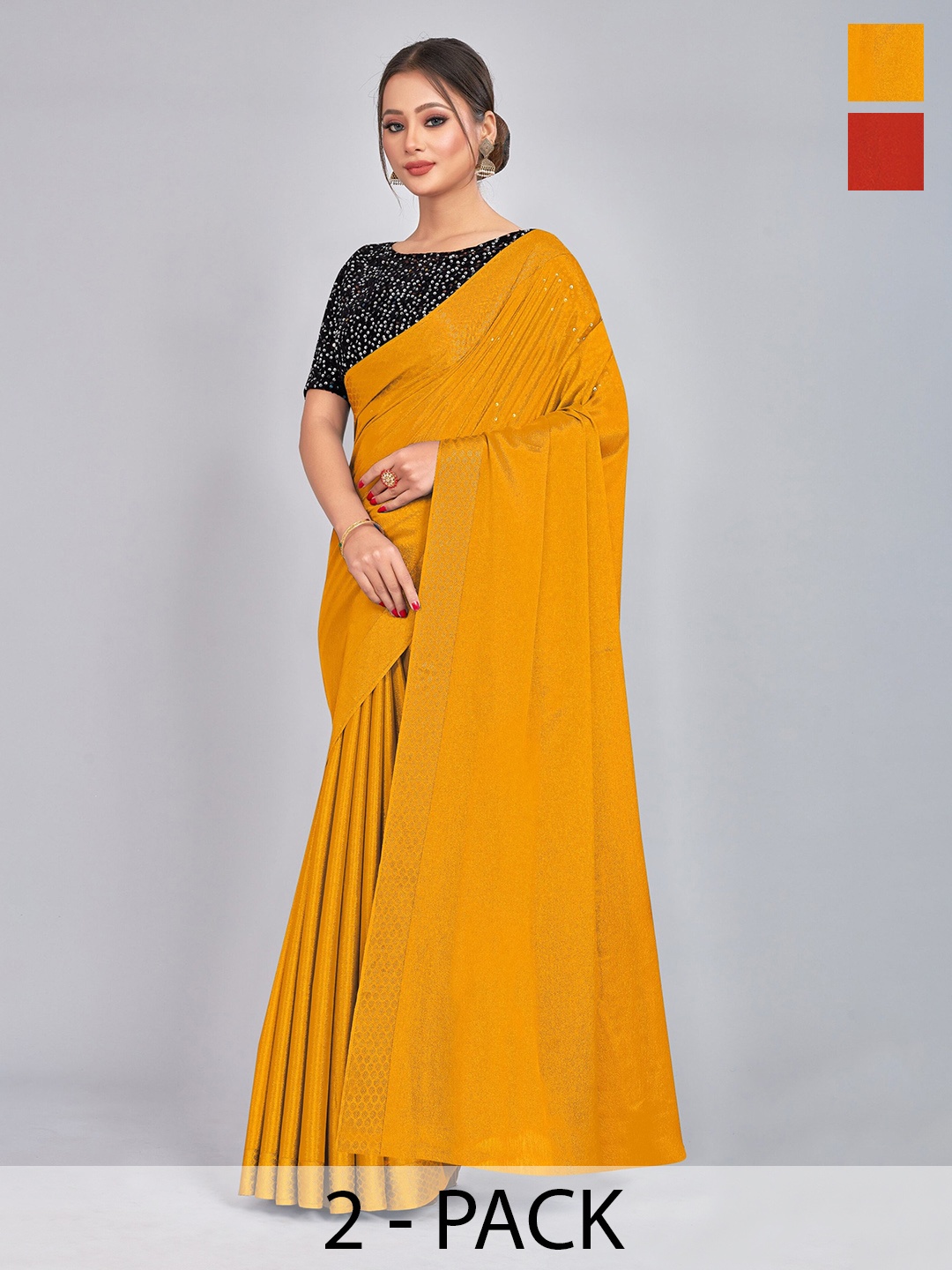 

CastilloFab Selection of 2 Pure Embellished Sarees, Mustard