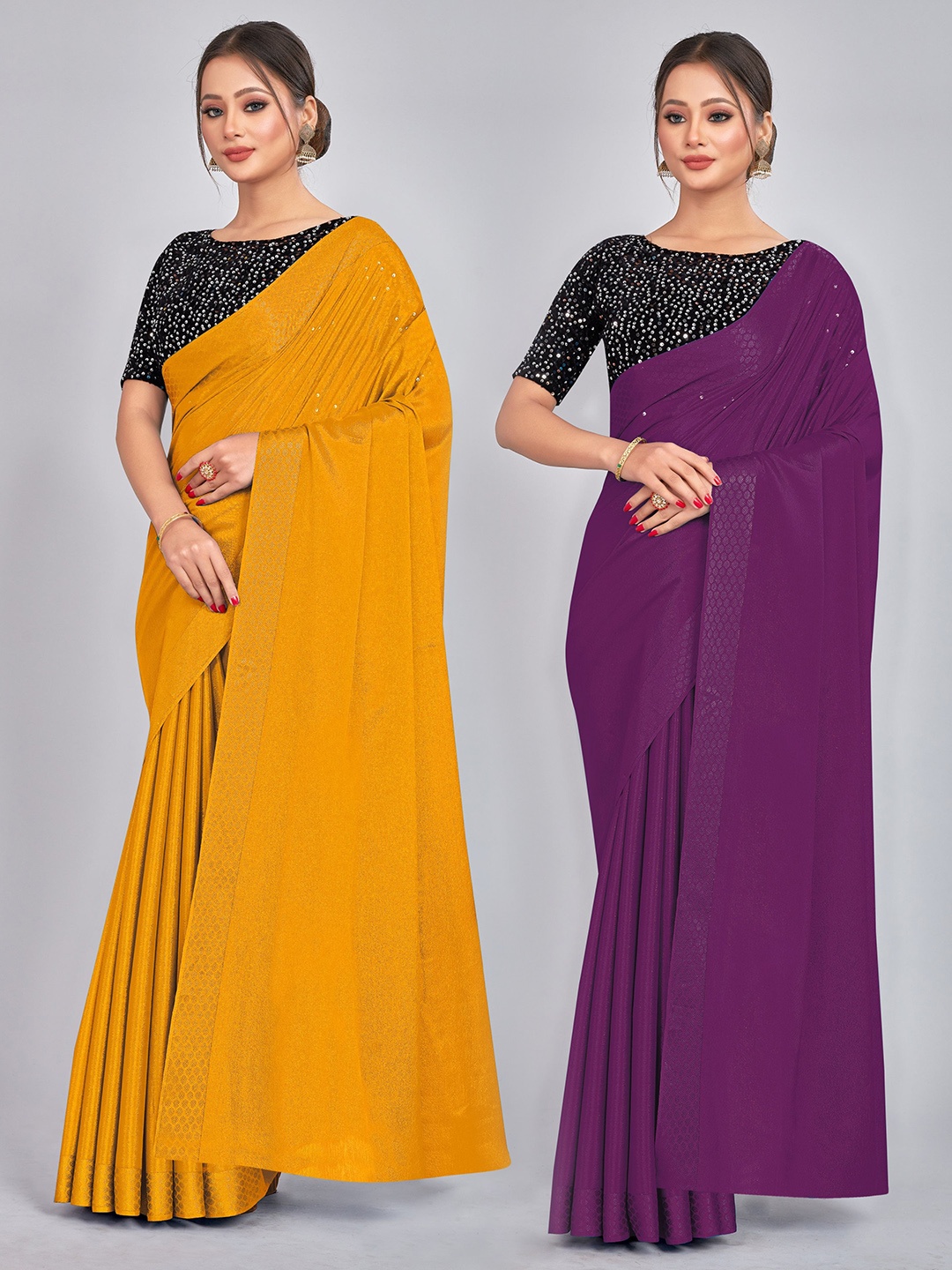 

CastilloFab Selection of 2 Sequinned Sarees, Mustard