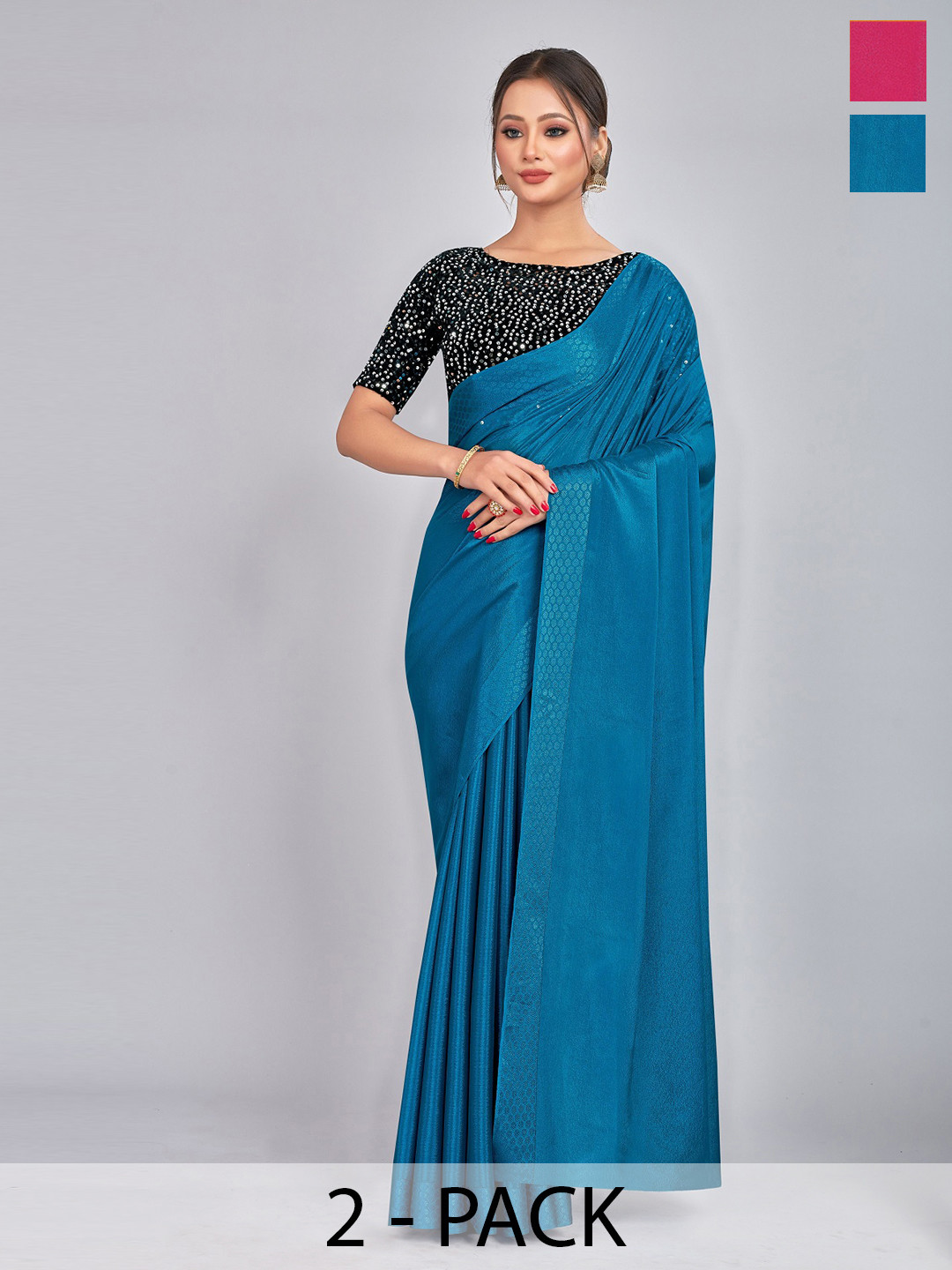 

CastilloFab Selection Of 2 Sequinned Jute Silk Sarees, Rose