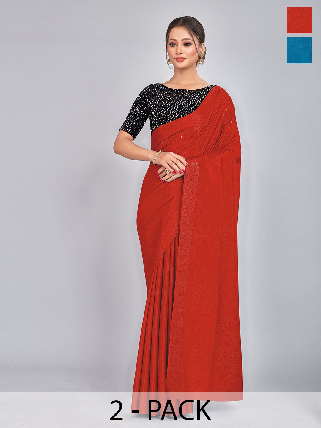 

CastilloFab Selection Of 2 Embellished Sequinned Saree, Teal