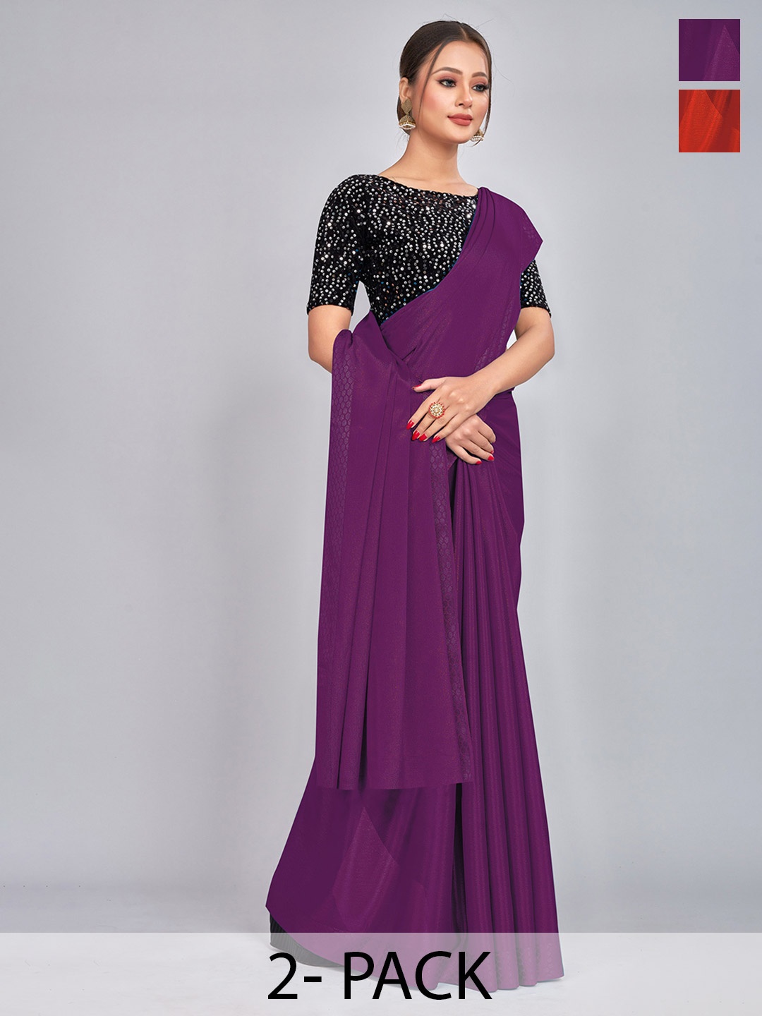 

CastilloFab Selection of 2 Saree, Purple