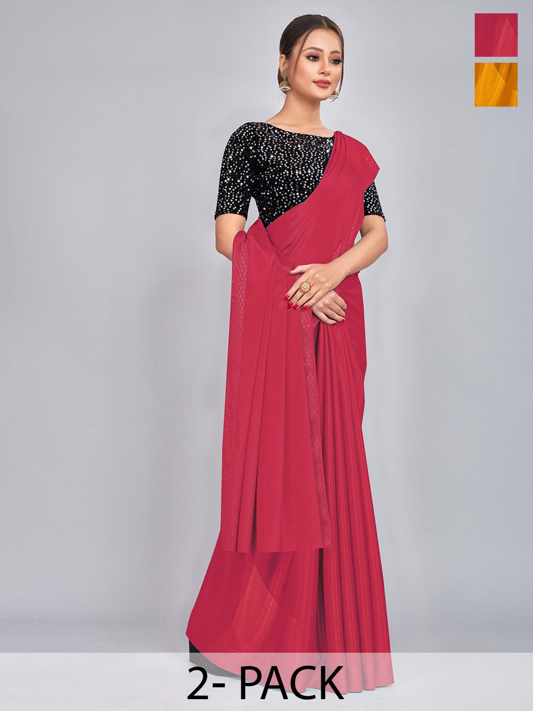

CastilloFab Selection of 2 Embellished Sequinned Sarees, Rose