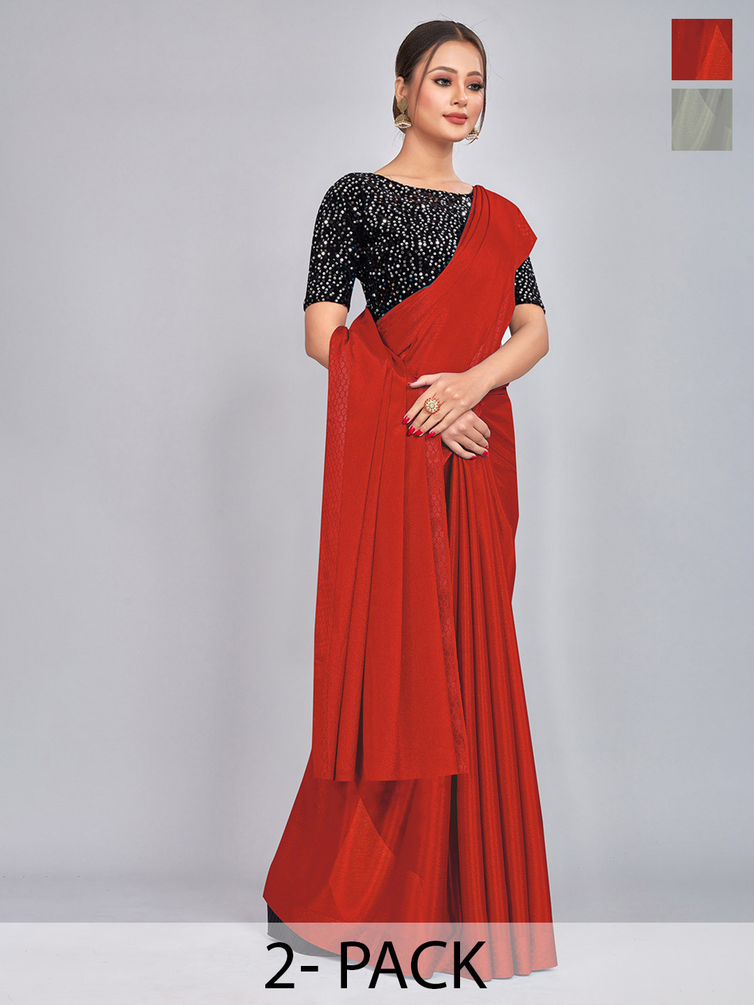 

CastilloFab Selection of 2 Sequinned Saree, Red