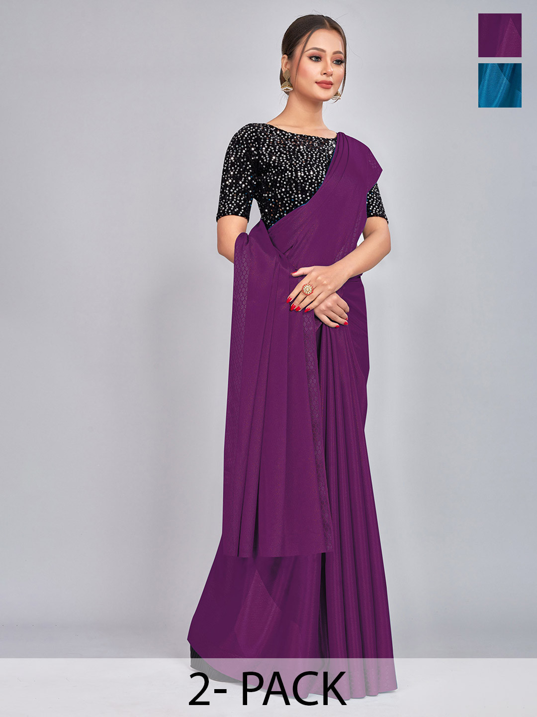 

CastilloFab Selection Of 2 Sequins Saree, Burgundy