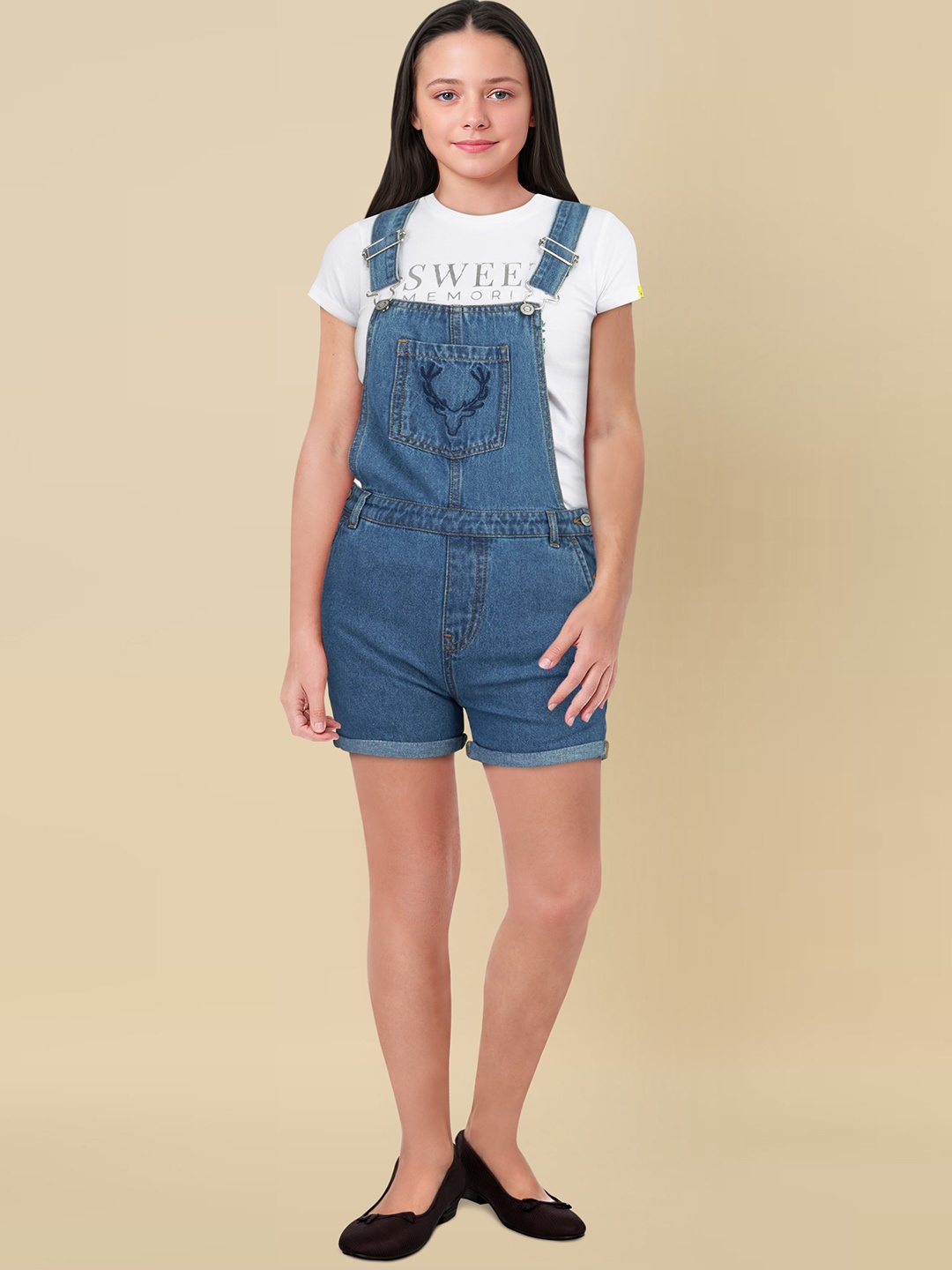 

Allen Solly Junior Girls Slim Fit Denim Dungarees, Blue