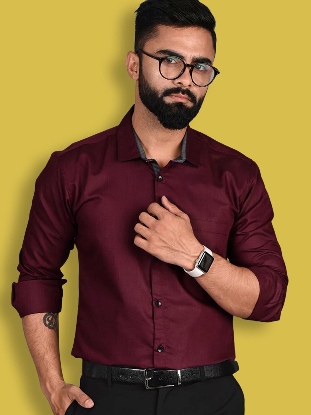 

1 Stop Fashion Standard Slim Fit Spread Collar Pure Cotton Formal Shirt, Maroon
