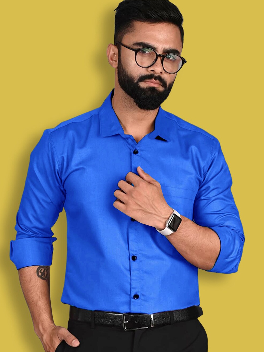

1 Stop Fashion Standard Slim Fit Spread Collar Long Sleeves Cotton Formal Shirt, Navy blue