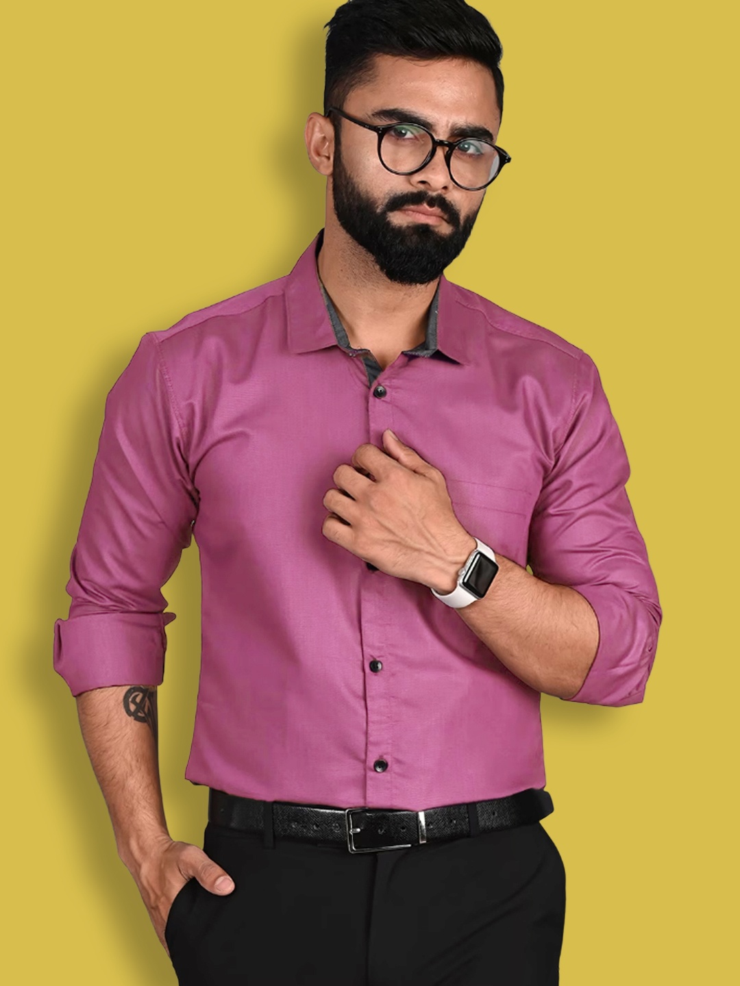 

1 Stop Fashion Spread Collar Cotton Standard Opaque Formal Shirt, Pink