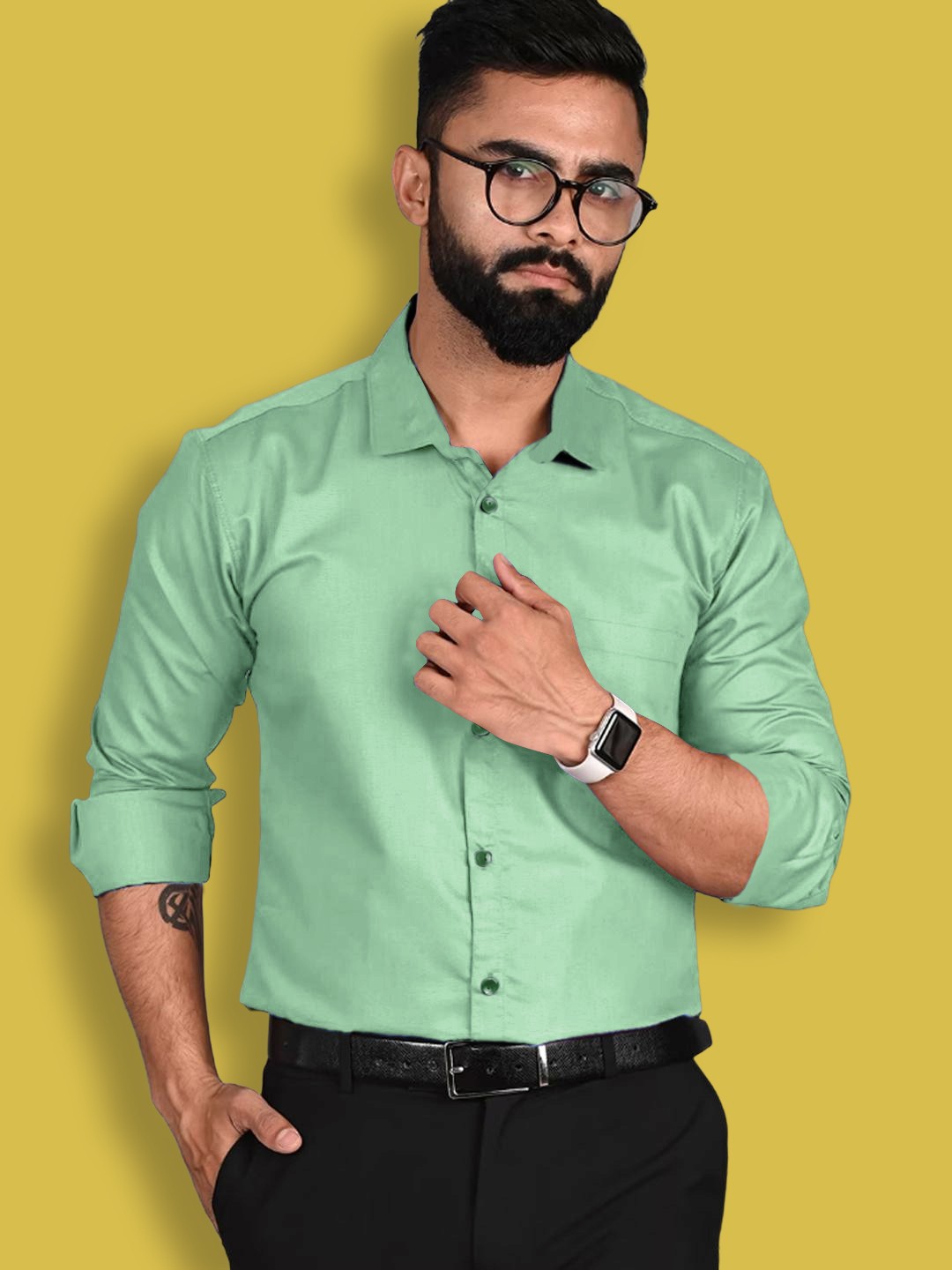 

1 Stop Fashion Standard Cotton Spread Collar Opaque Formal Shirt, Sea green