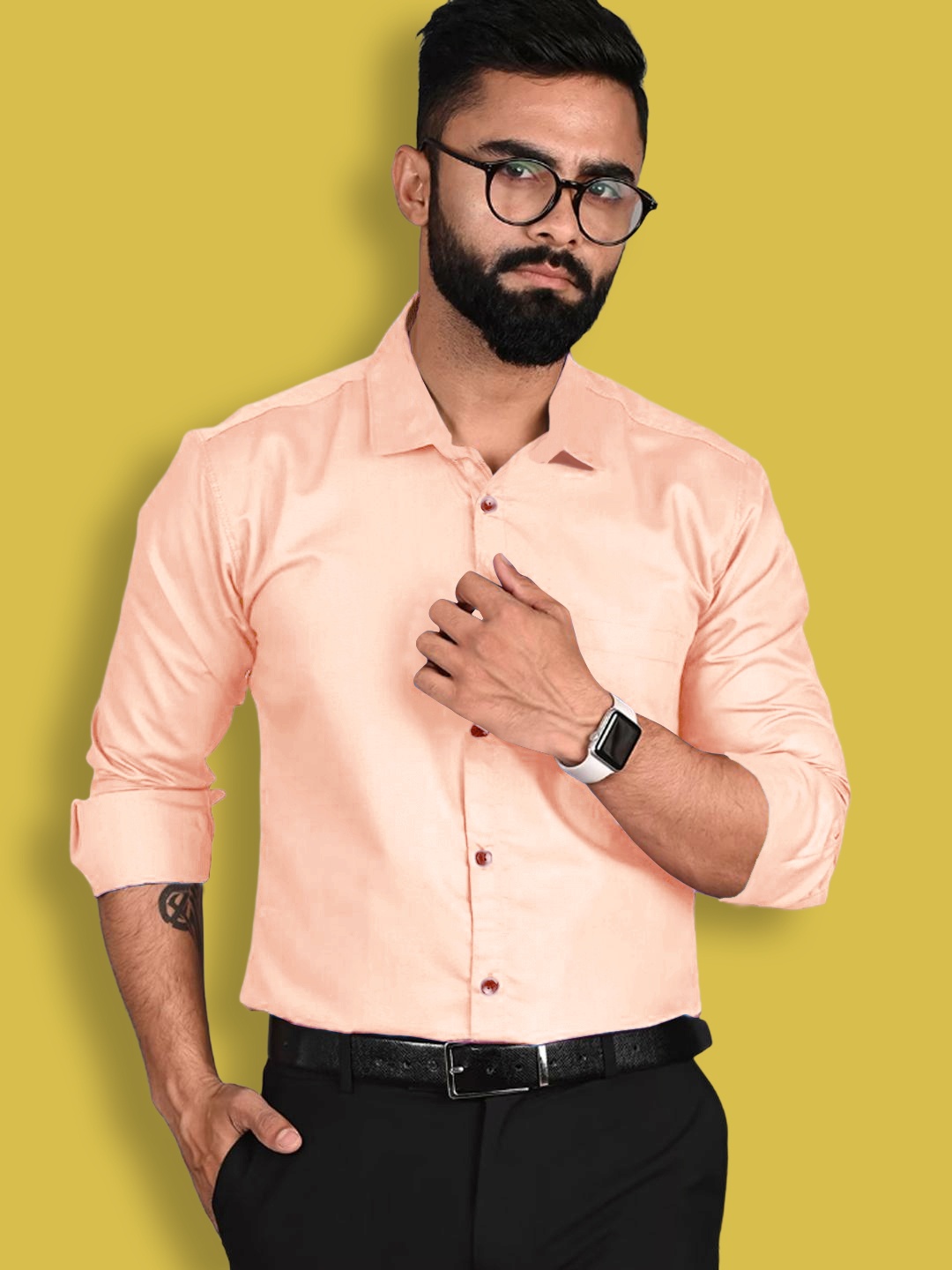 

1 Stop Fashion Standard Cotton Spread Collar Opaque Formal Shirt, Peach