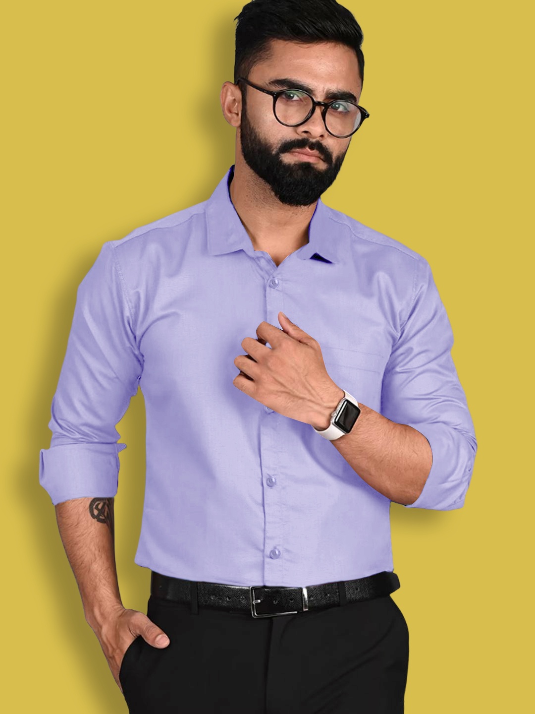 

1 Stop Fashion Standard Cotton Spread Collar Opaque Formal Shirt, Lavender