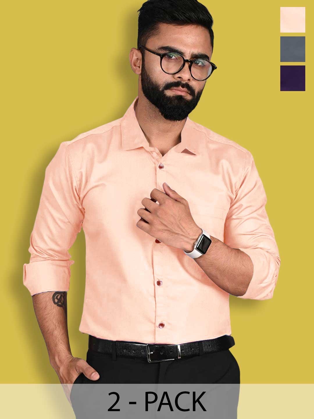 

1 Stop Fashion 2 Pcs Opaque Pure Cotton Casual Shirt, Grey