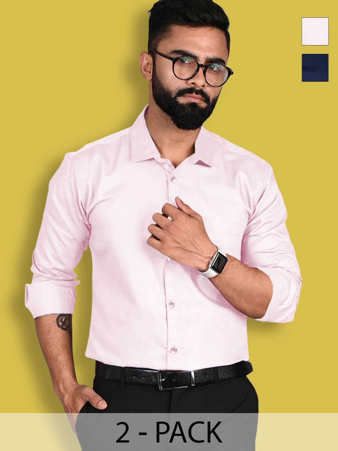 

1 Stop Fashion Standard Pack Of 2 Cotton Spread Collar Opaque Formal Shirt, Pink
