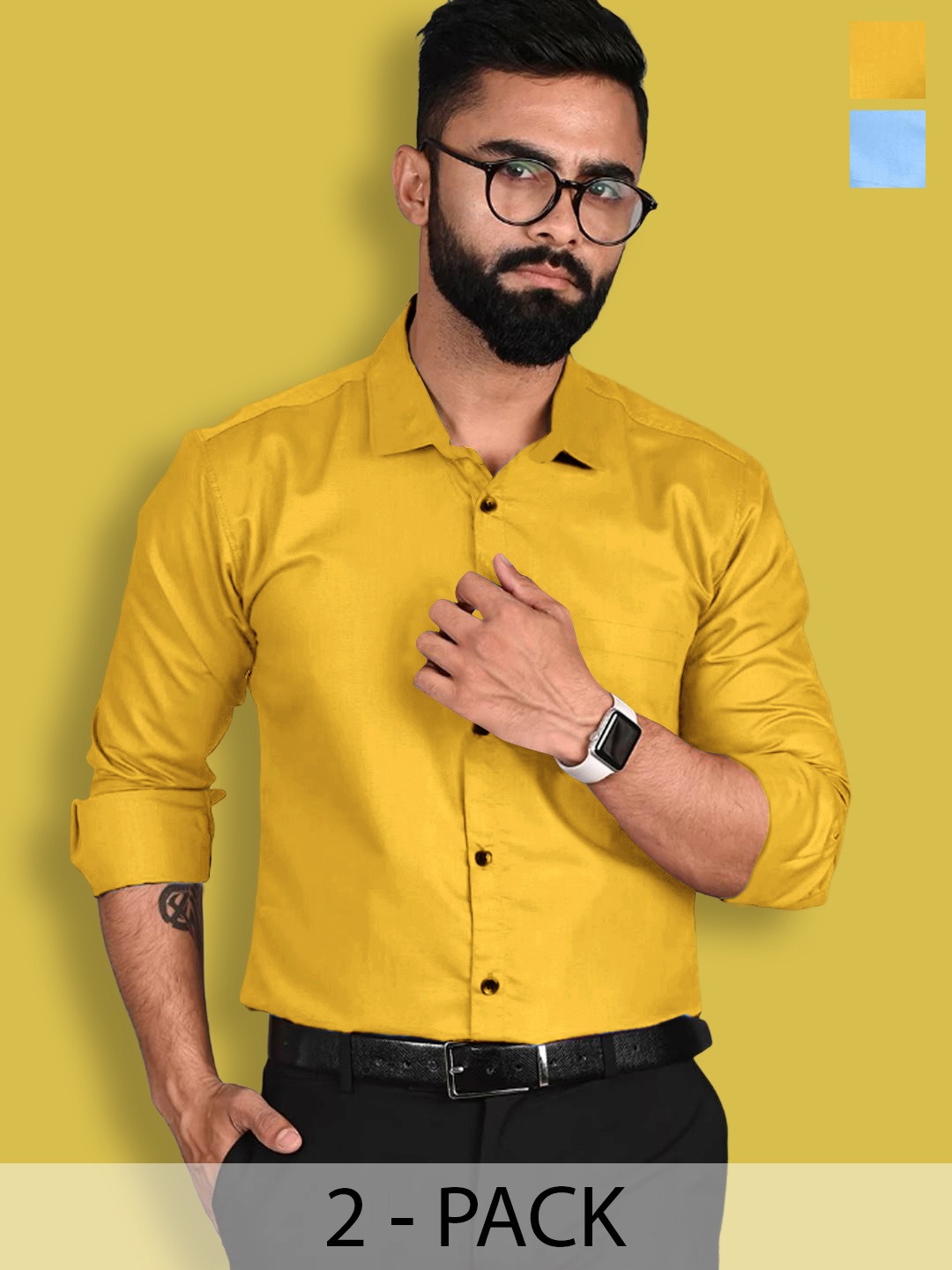 

1 Stop Fashion Pack of 2 Opaque Pure Cotton Casual Shirt, Mustard