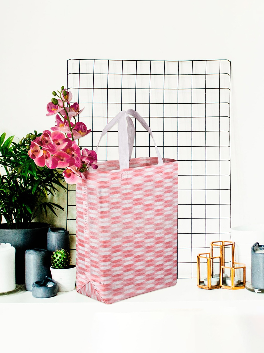 

Kuber Industries Pack Of 24 Geometric Printed Oversized Shopper Tote Bag, Pink