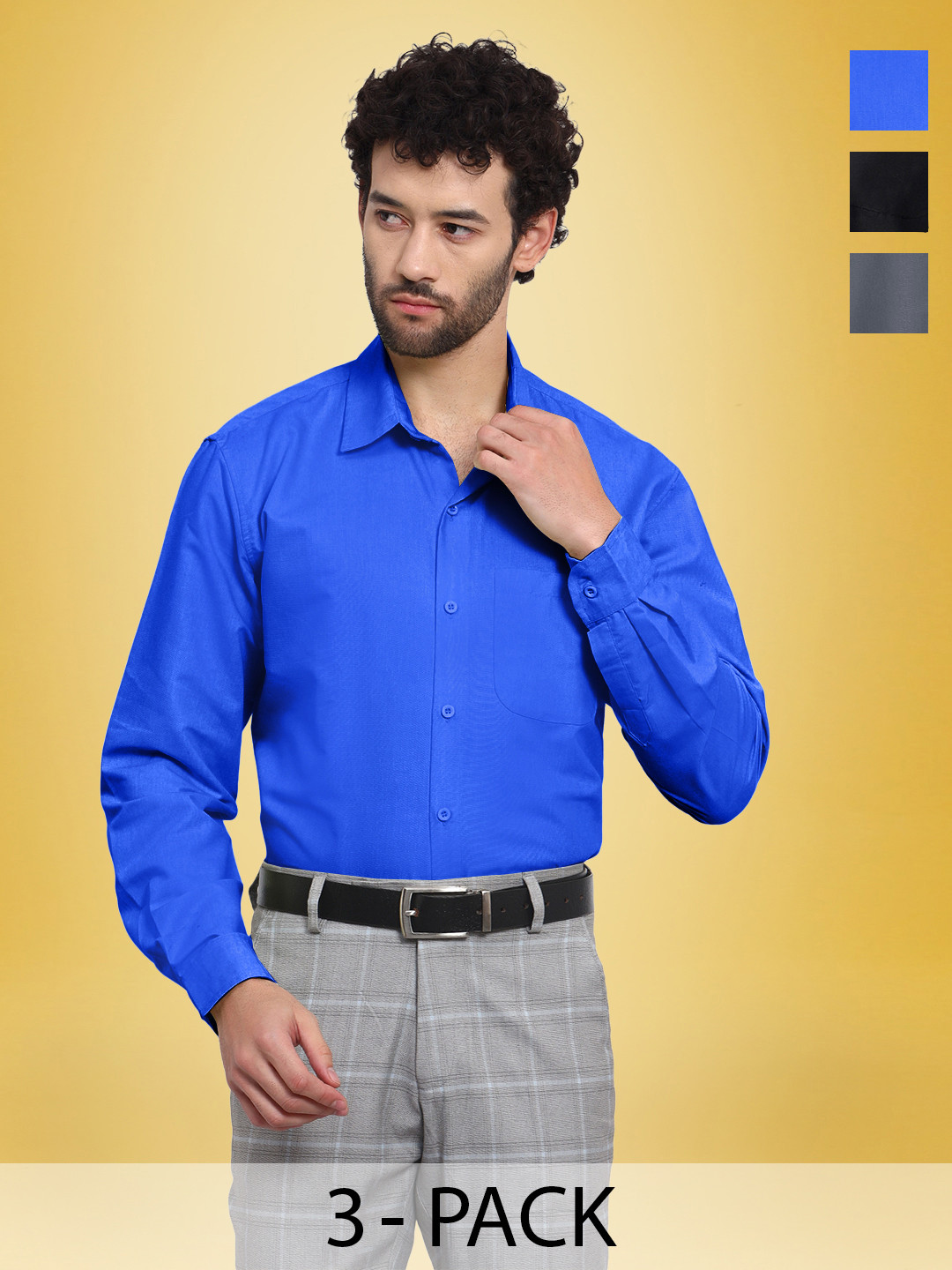 

1 Stop Fashion Pack Of 3 Standard Slim Fit Opaque Pure Cotton Casual Shirts, Blue