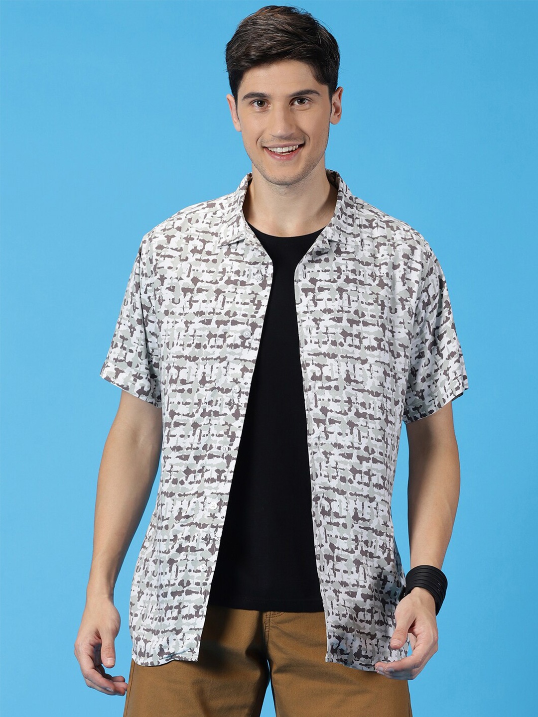 

Mast & Harbour Classic Slim Fit Abstract Printed Cuban Collar Casual Shirt, Cream