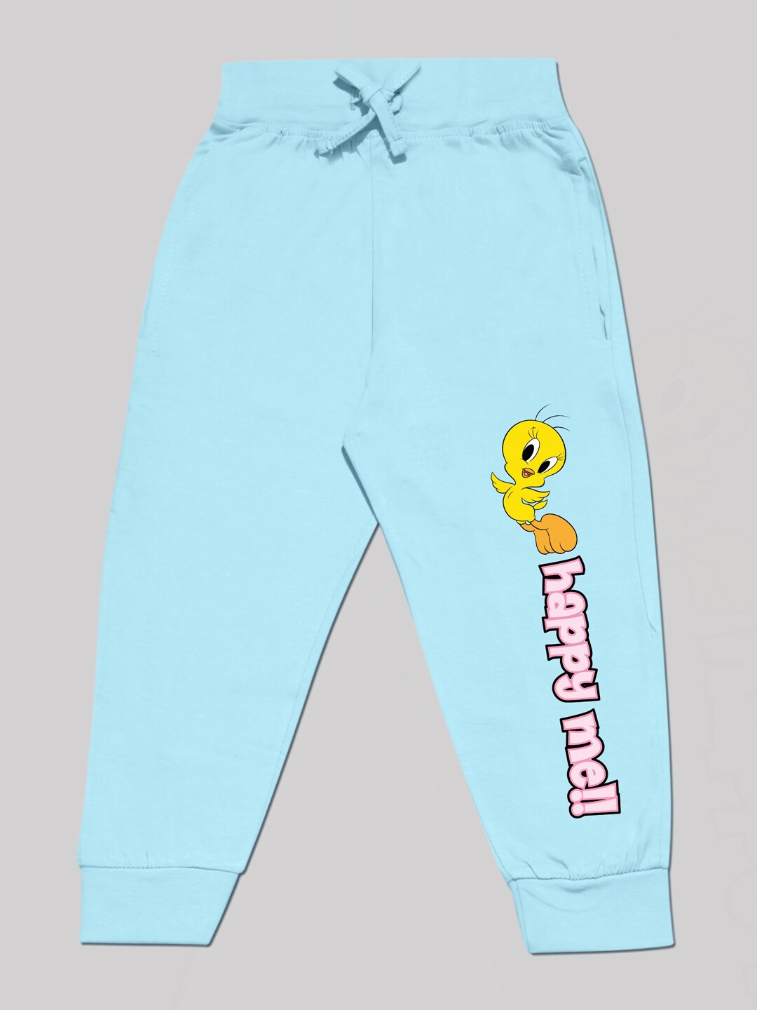 

Minute Mirth Girls Tweety Printed Pure Cotton Mid Rise Joggers, Blue