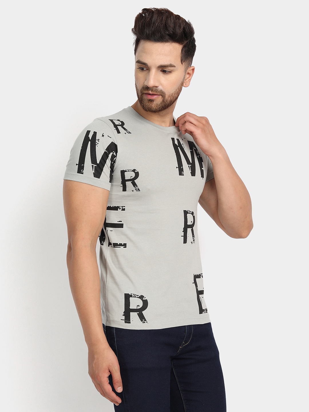 

jugular Printed Slim Fit Cotton T-shirt, Grey