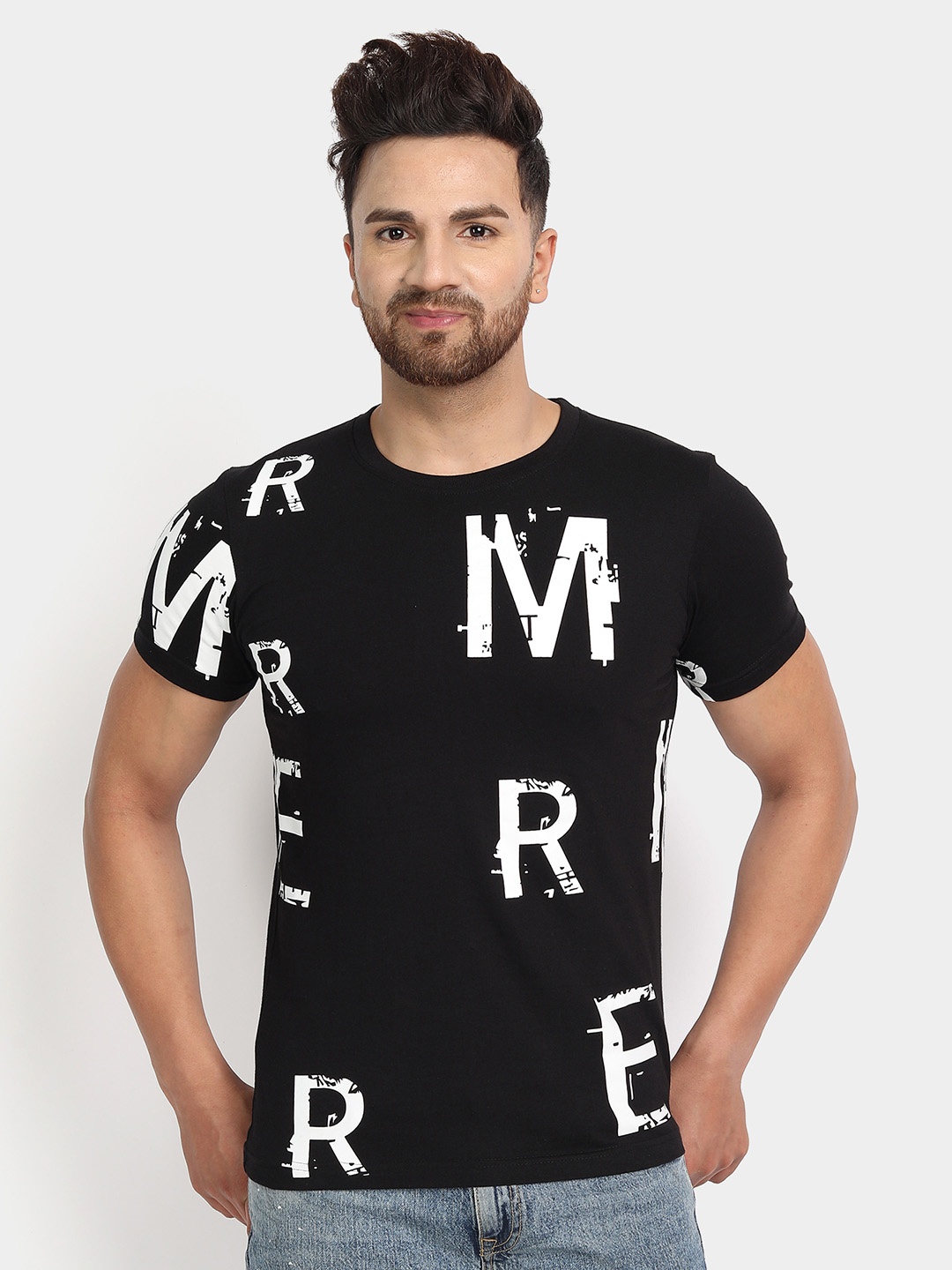 

jugular Typography Printed Cotton Monochrome T-shirt, Black