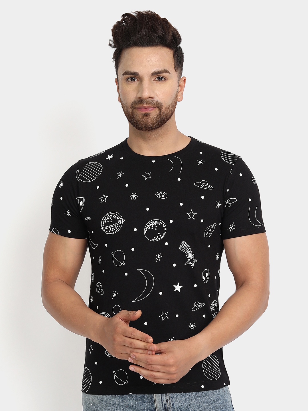 

jugular Printed Slim Fit Cotton T-shirt, Black